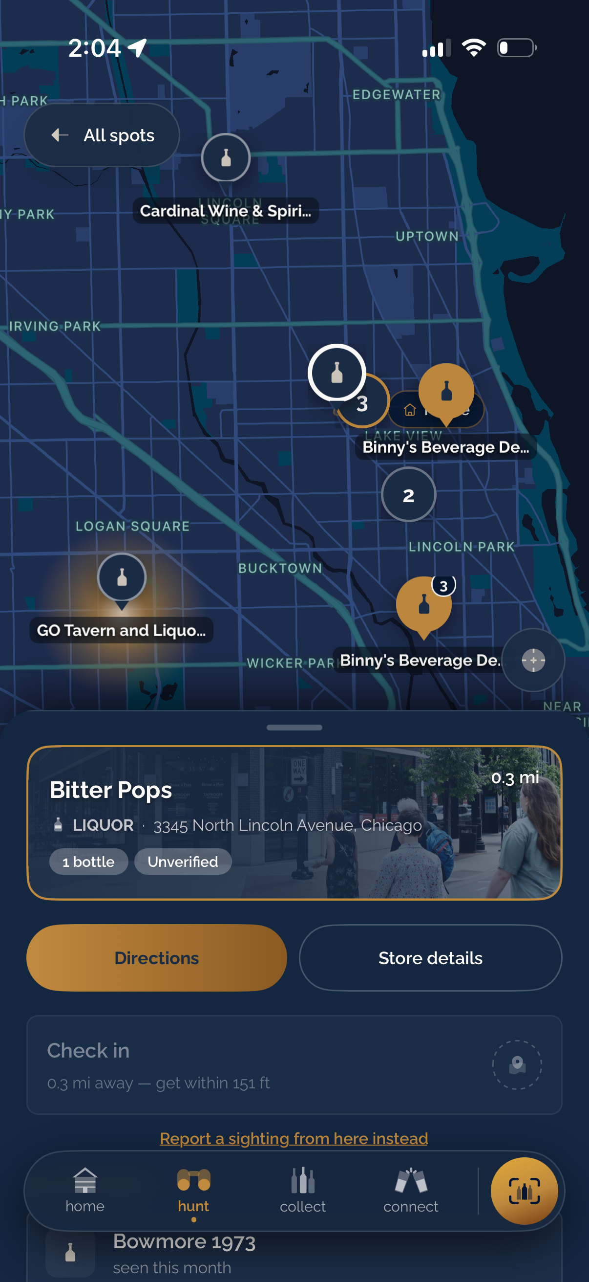 Hunt map of nearby bottle sightings